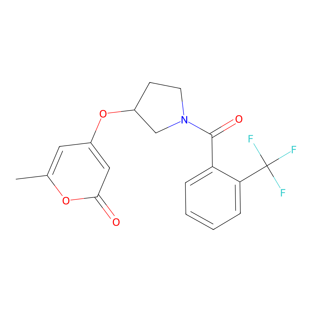 6-methyl-4-({1-[2-(trifluoromethyl)benzoyl]pyrrolidin-3-yl}oxy)-2H-pyran-2-one molecular structure, CAS 1705200-24-3