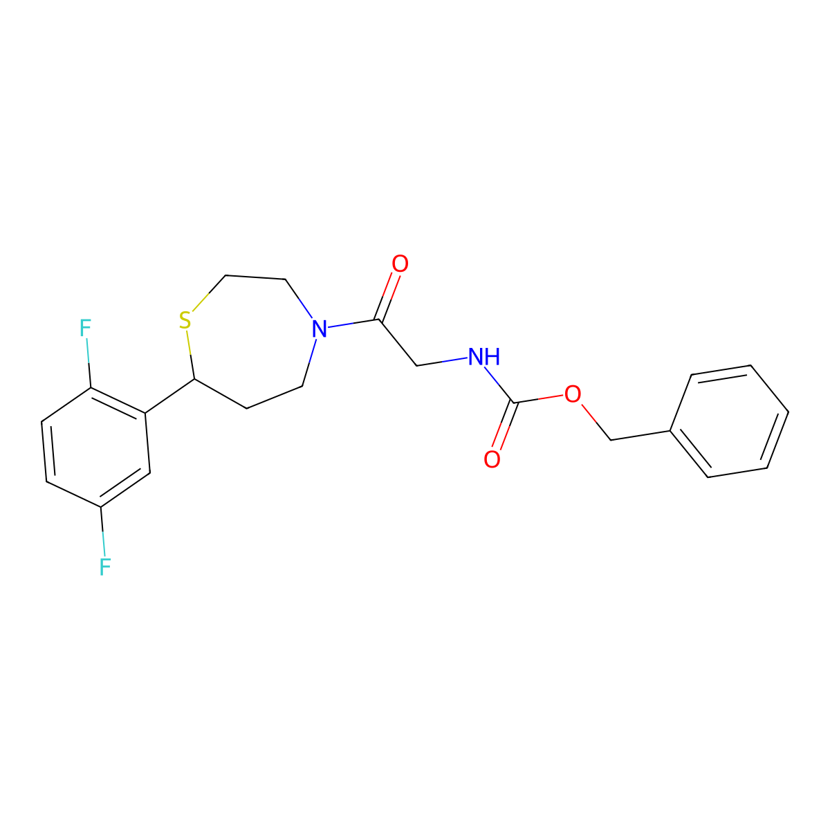 Benzyl (2-(7-(2,5-difluorophenyl)-1,4-thiazepan-4-yl)-2-oxoethyl)carbamate molecular structure, CAS 1705200-89-0