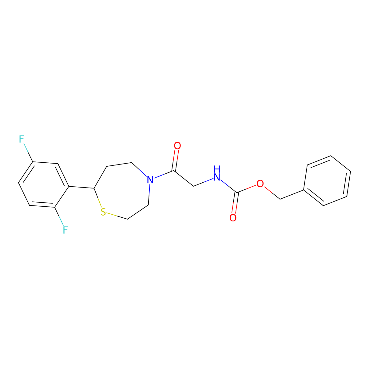 Benzyl (2-(7-(2,5-difluorophenyl)-1,4-thiazepan-4-yl)-2-oxoethyl)carbamate molecular structure, CAS 1705200-89-0