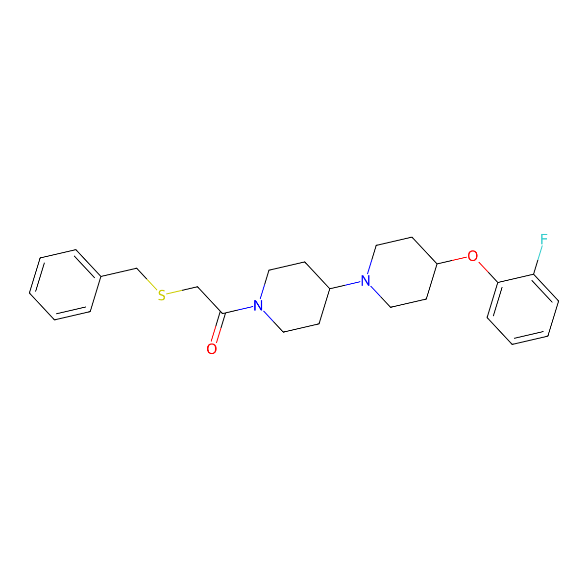 2-(Benzylthio)-1-(4-(2-fluorophenoxy)-[1,4'-bipiperidin]-1'-yl)ethanone molecular structure, CAS 1705200-96-9
