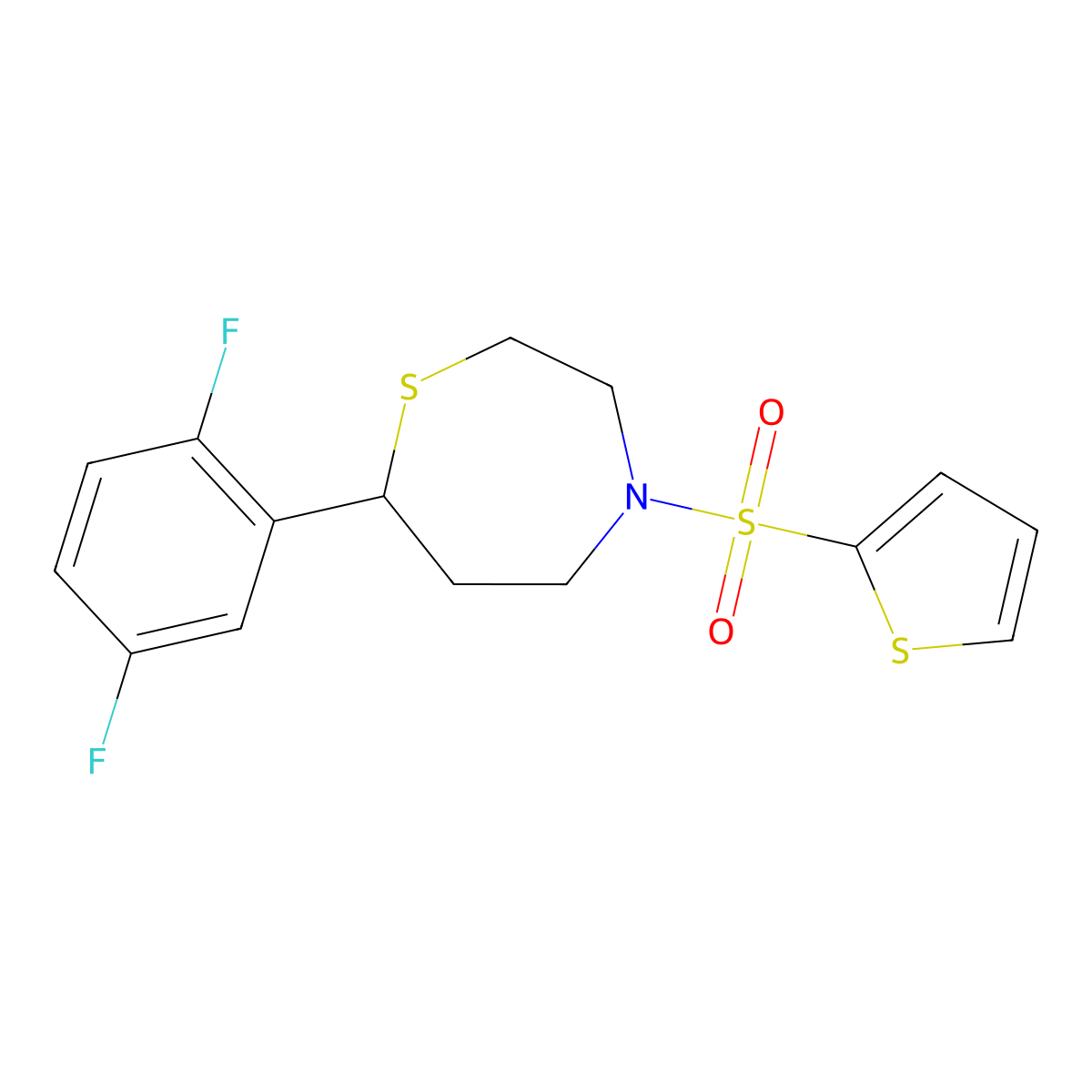 7-(2,5-Difluorophenyl)-4-(thiophen-2-ylsulfonyl)-1,4-thiazepane molecular structure, CAS 1705201-32-6