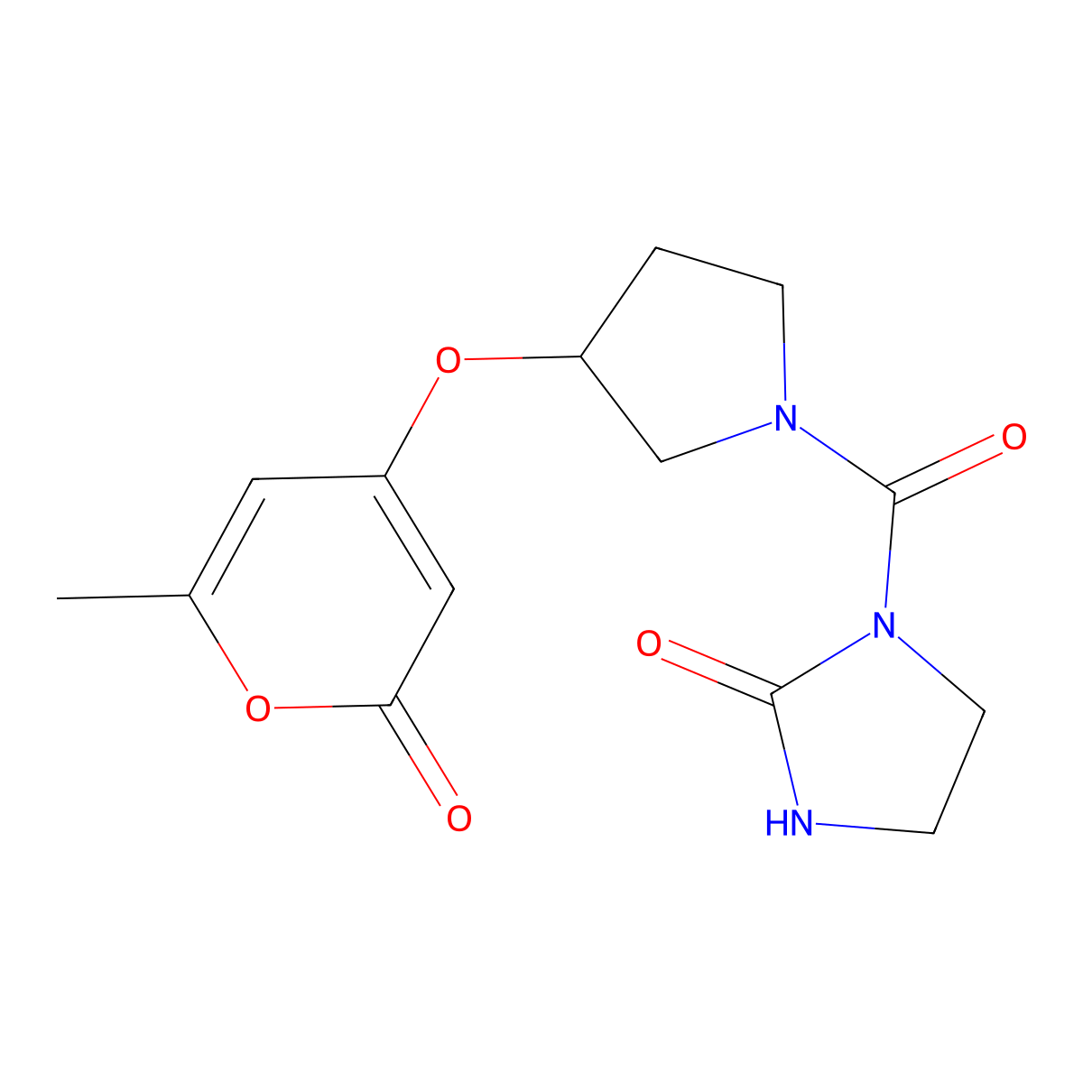 1-(3-((6-methyl-2-oxo-2H-pyran-4-yl)oxy)pyrrolidine-1-carbonyl)imidazolidin-2-one molecular structure, CAS 1705201-87-1