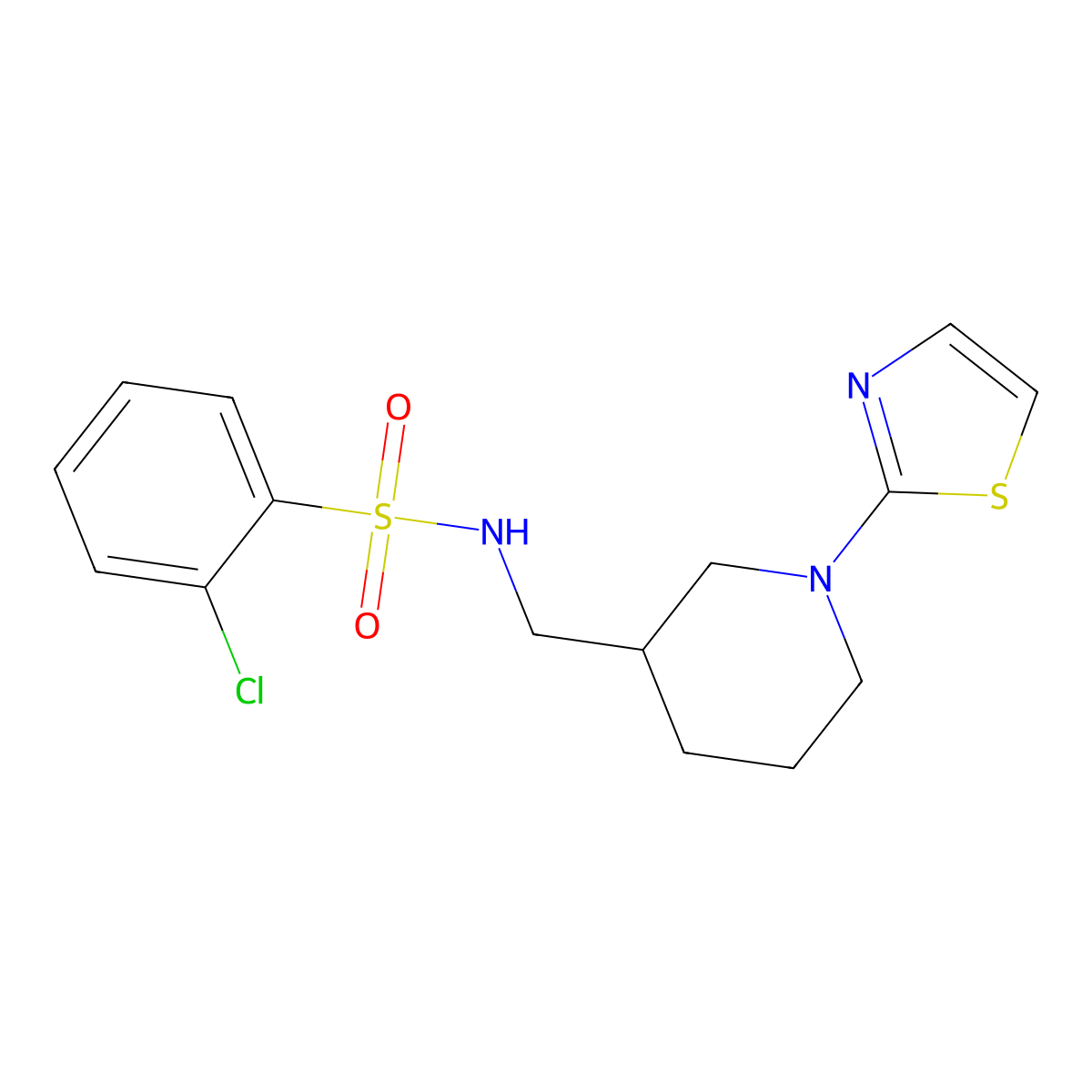 2-chloro-N-((1-(thiazol-2-yl)piperidin-3-yl)methyl)benzenesulfonamide molecular structure, CAS 1705202-80-7