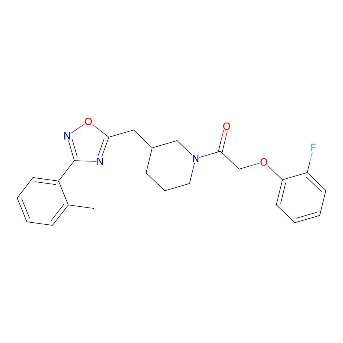 2-(2-Fluorophenoxy)-1-(3-((3-(o-tolyl)-1,2,4-oxadiazol-5-yl)methyl)piperidin-1-yl)ethanone molecular structure, CAS 1705207-00-6
