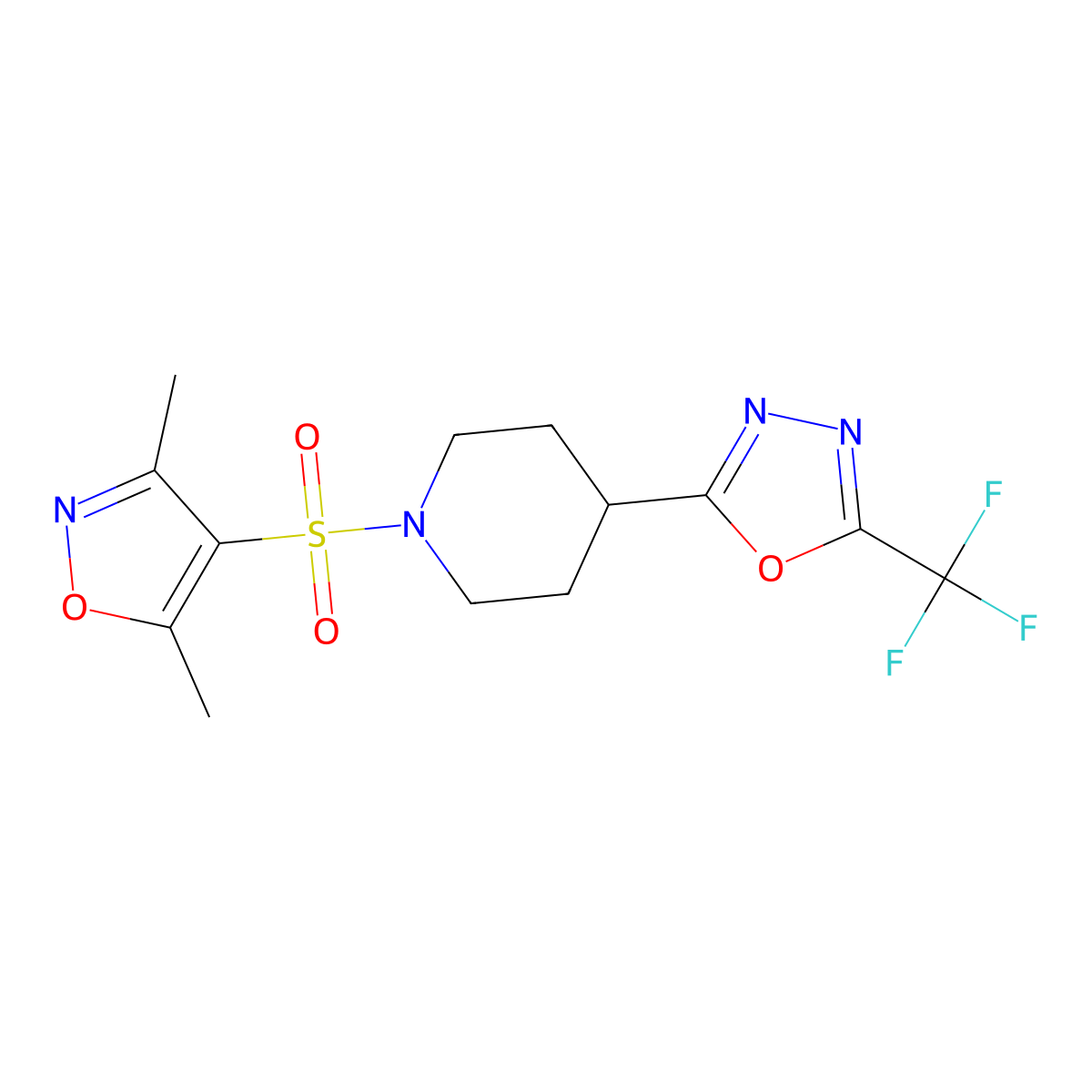 2-(1-((3,5-Dimethylisoxazol-4-yl)sulfonyl)piperidin-4-yl)-5-(trifluoromethyl)-1,3,4-oxadiazole molecular structure, CAS 1705207-05-1