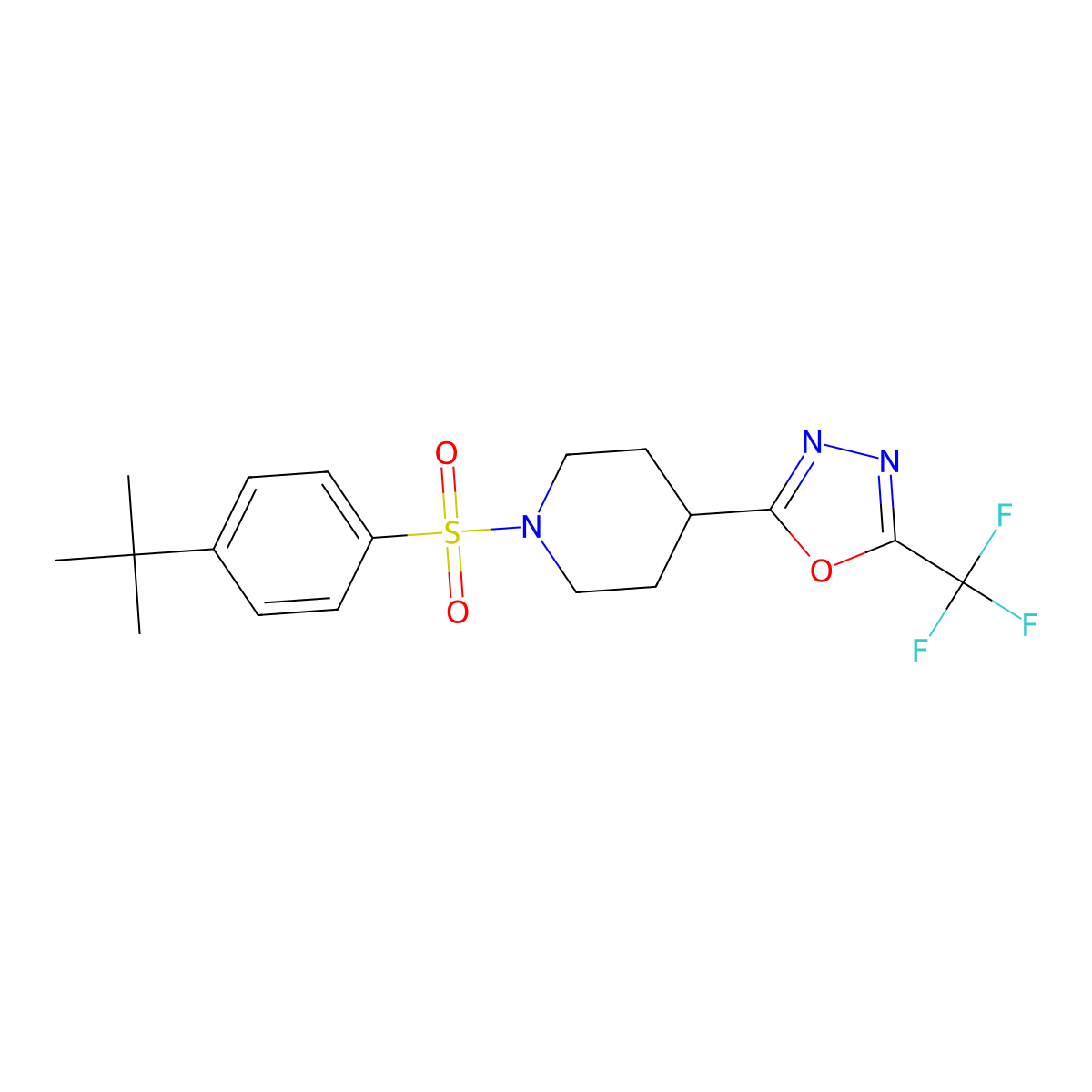 1-(4-Tert-butylbenzenesulfonyl)-4-[5-(trifluoromethyl)-1,3,4-oxadiazol-2-yl]piperidine molecular structure, CAS 1705207-20-0