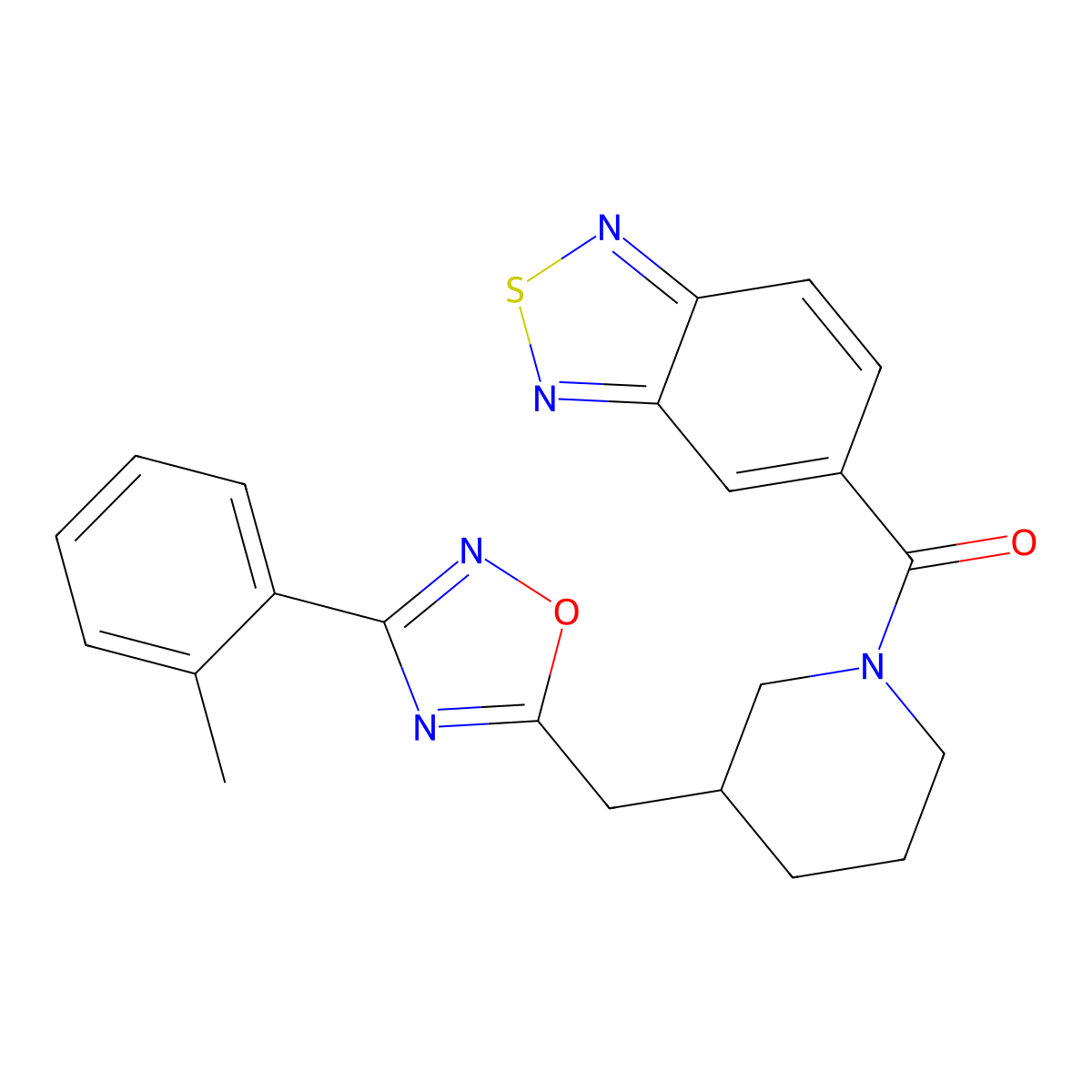 Benzo[c][1,2,5]thiadiazol-5-yl(3-((3-(o-tolyl)-1,2,4-oxadiazol-5-yl)methyl)piperidin-1-yl)methanone molecular structure, CAS 1705207-34-6