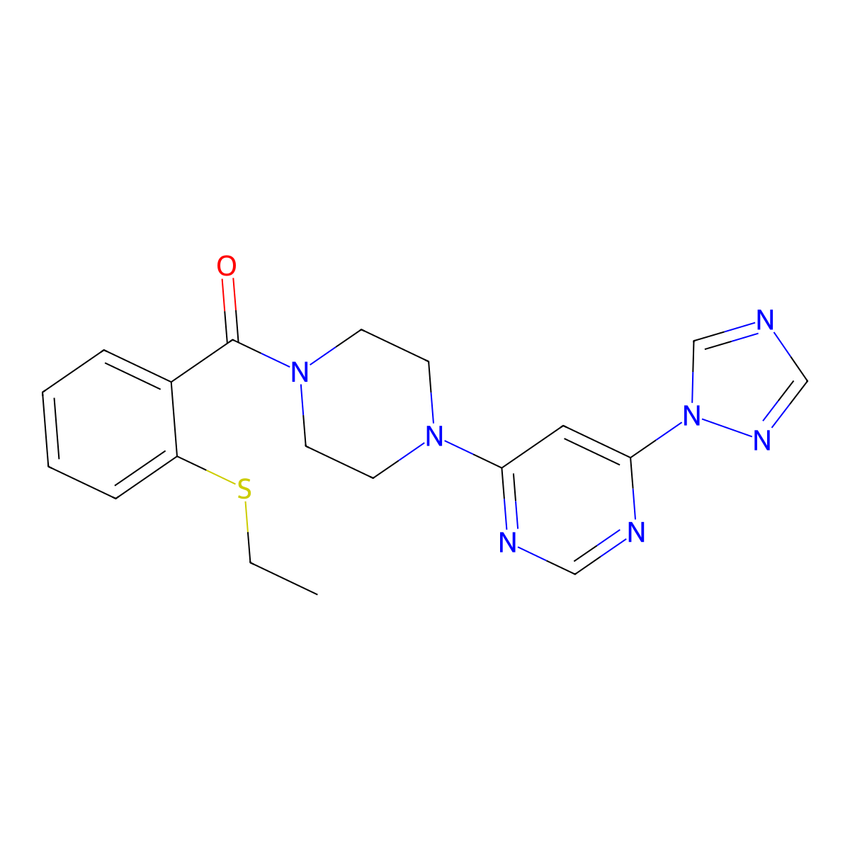 (4-(6-(1H-1,2,4-triazol-1-yl)pyrimidin-4-yl)piperazin-1-yl)(2-(ethylthio)phenyl)methanone molecular structure, CAS 1705208-05-4