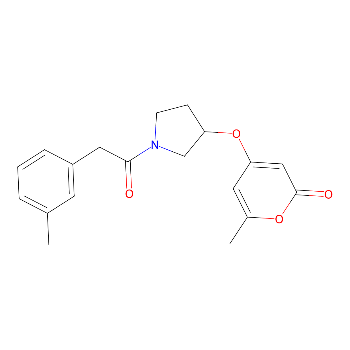 6-methyl-4-((1-(2-(m-tolyl)acetyl)pyrrolidin-3-yl)oxy)-2H-pyran-2-one molecular structure, CAS 1705208-40-7