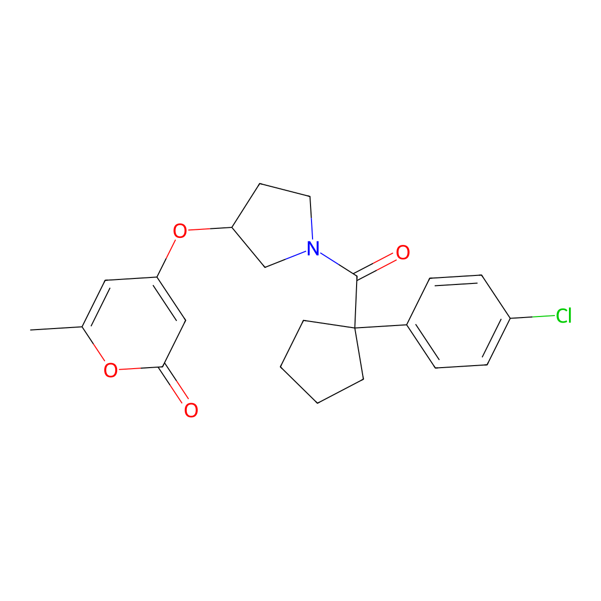 4-((1-(1-(4-chlorophenyl)cyclopentanecarbonyl)pyrrolidin-3-yl)oxy)-6-methyl-2H-pyran-2-one molecular structure, CAS 1705208-47-4