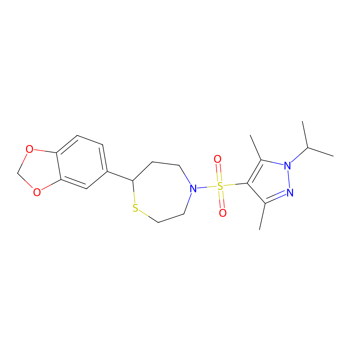 7-(benzo[d][1,3]dioxol-5-yl)-4-((1-isopropyl-3,5-dimethyl-1H-pyrazol-4-yl)sulfonyl)-1,4-thiazepane molecular structure, CAS 1705210-33-8
