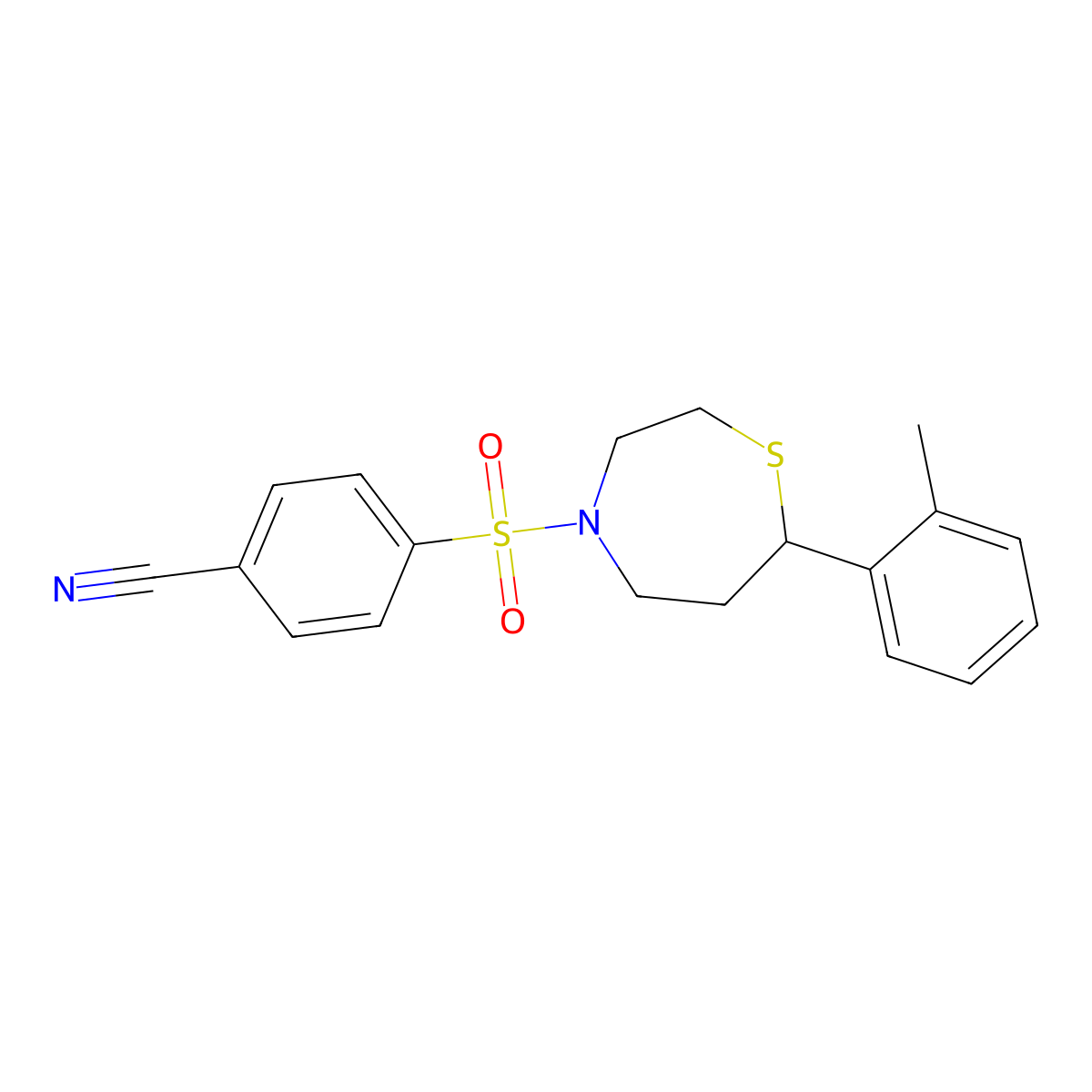4-((7-(o-Tolyl)-1,4-thiazepan-4-yl)sulfonyl)benzonitrile molecular structure, CAS 1705210-41-8