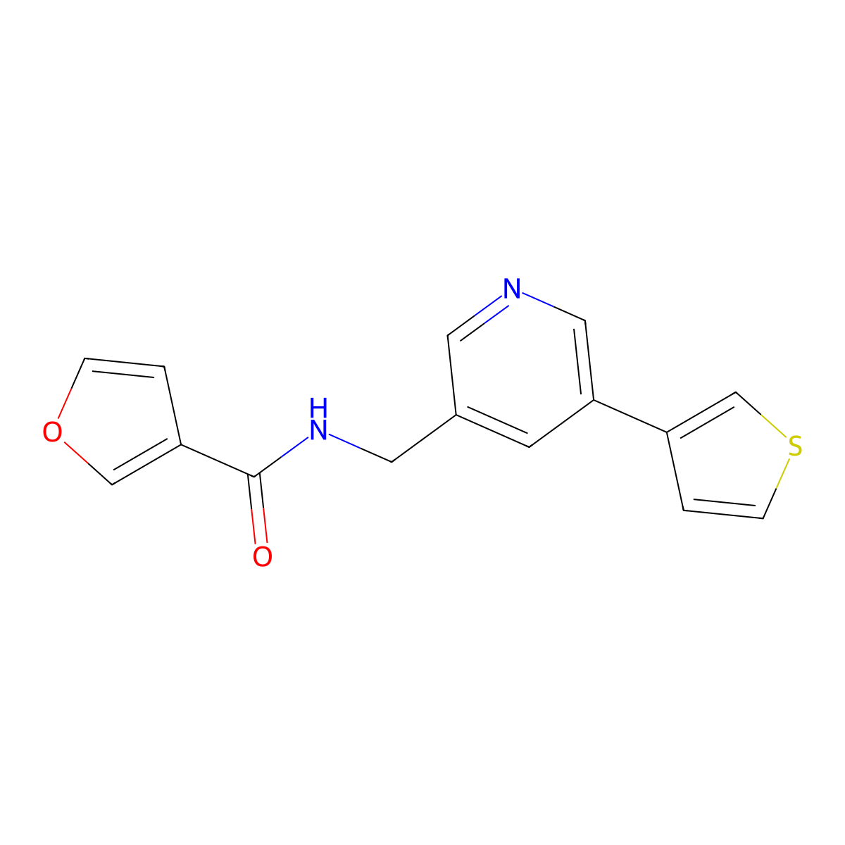 N-((5-(thiophen-3-yl)pyridin-3-yl)methyl)furan-3-carboxamide molecular structure, CAS 1705211-28-4