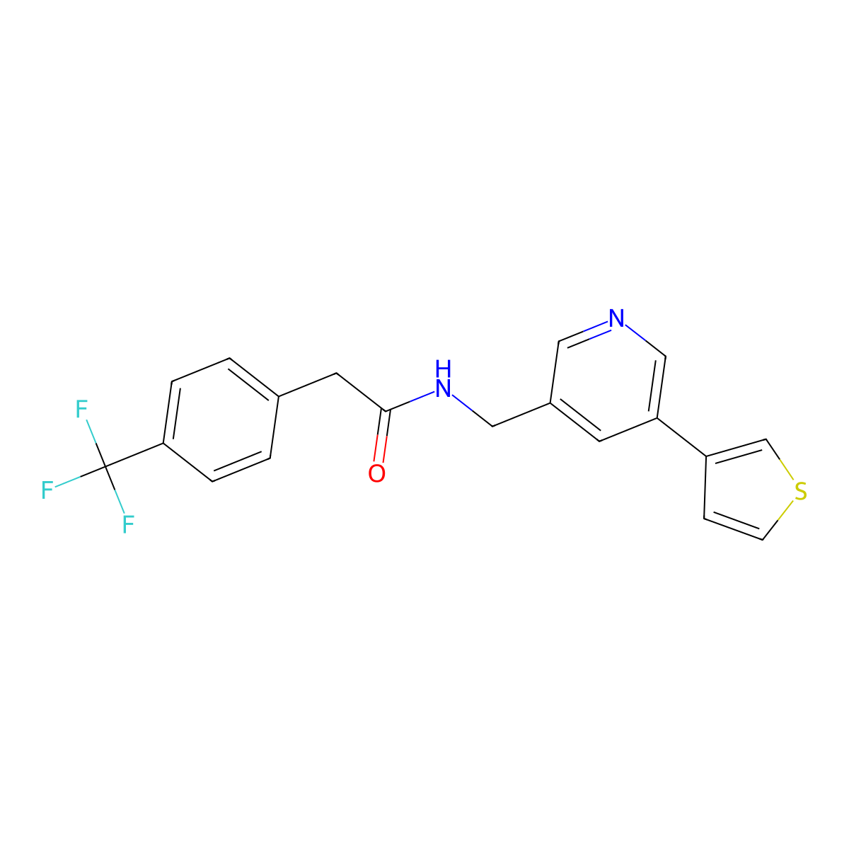 N-((5-(thiophen-3-yl)pyridin-3-yl)methyl)-2-(4-(trifluoromethyl)phenyl)acetamide molecular structure, CAS 1705211-35-3