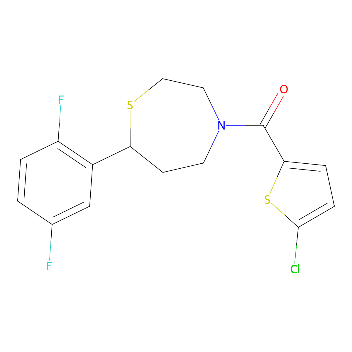 (5-Chlorothiophen-2-yl)(7-(2,5-difluorophenyl)-1,4-thiazepan-4-yl)methanone molecular structure, CAS 1705211-82-0