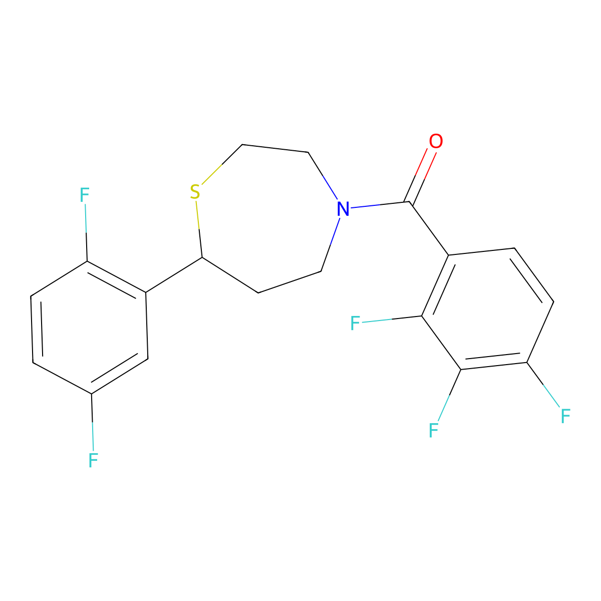 (7-(2,5-Difluorophenyl)-1,4-thiazepan-4-yl)(2,3,4-trifluorophenyl)methanone molecular structure, CAS 1705212-09-4