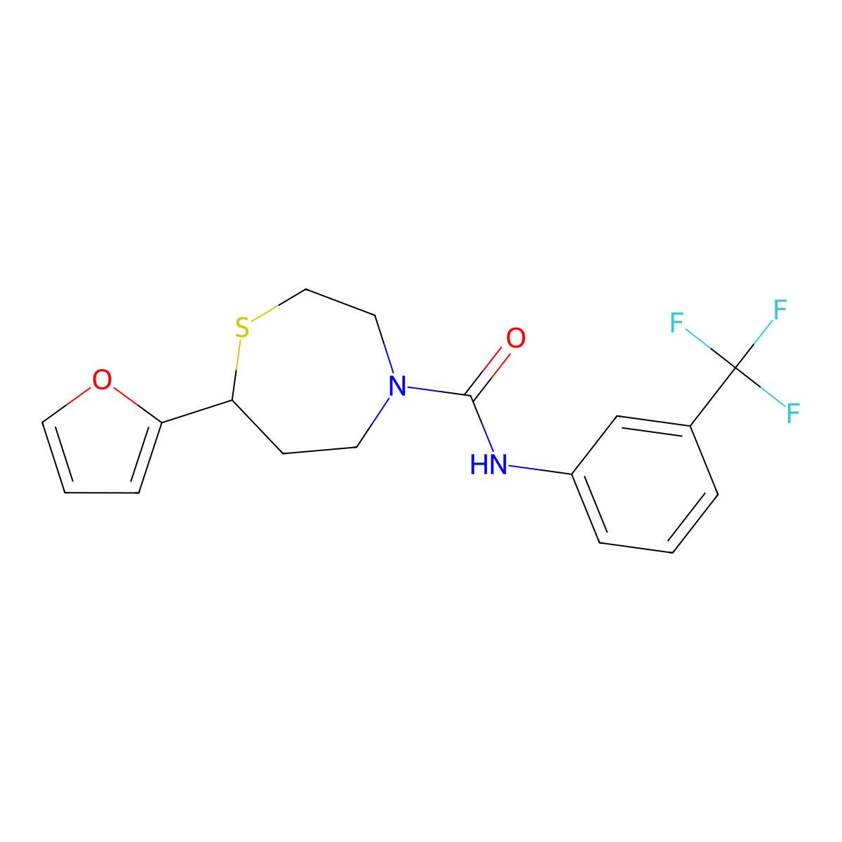 7-(furan-2-yl)-N-[3-(trifluoromethyl)phenyl]-1,4-thiazepane-4-carboxamide molecular structure, CAS 1705213-96-2