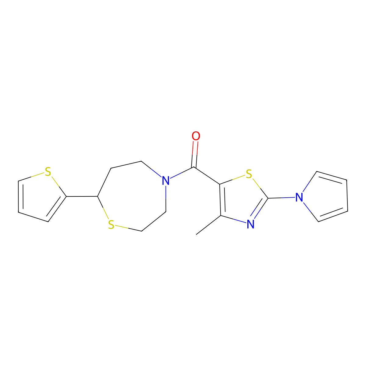 (4-methyl-2-(1H-pyrrol-1-yl)thiazol-5-yl)(7-(thiophen-2-yl)-1,4-thiazepan-4-yl)methanone molecular structure, CAS 1705214-70-5