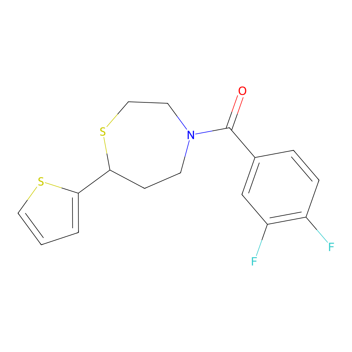 (3,4-Difluorophenyl)(7-(thiophen-2-yl)-1,4-thiazepan-4-yl)methanone molecular structure, CAS 1705214-86-3