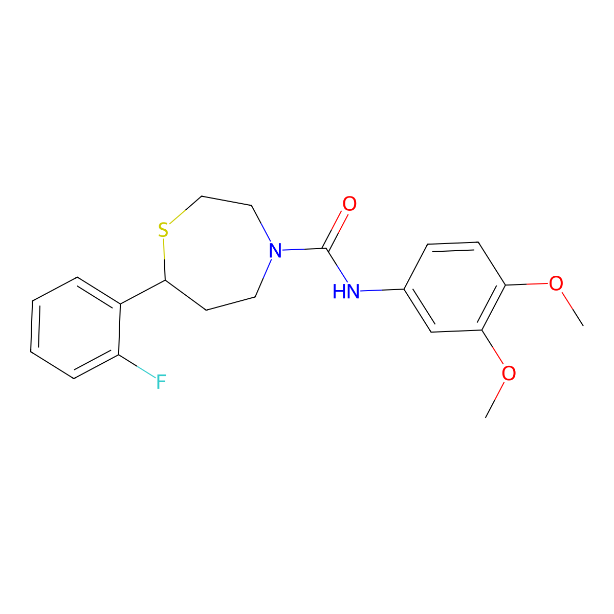 N-(3,4-dimethoxyphenyl)-7-(2-fluorophenyl)-1,4-thiazepane-4-carboxamide molecular structure, CAS 1705215-65-1