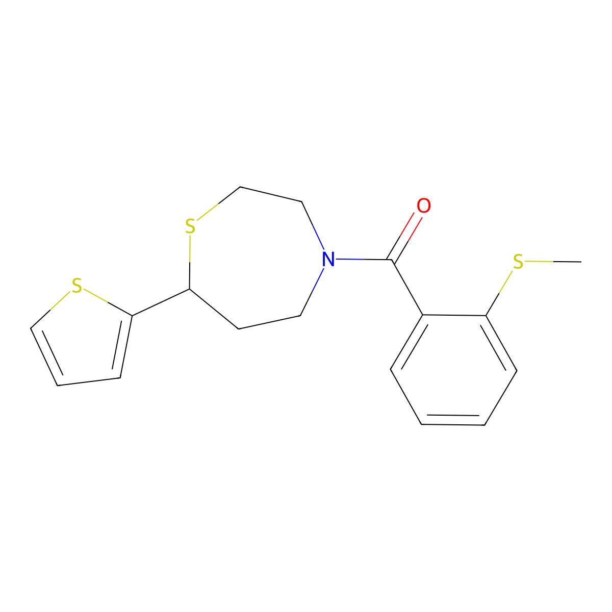 (2-(Methylthio)phenyl)(7-(thiophen-2-yl)-1,4-thiazepan-4-yl)methanone molecular structure, CAS 1705215-81-1