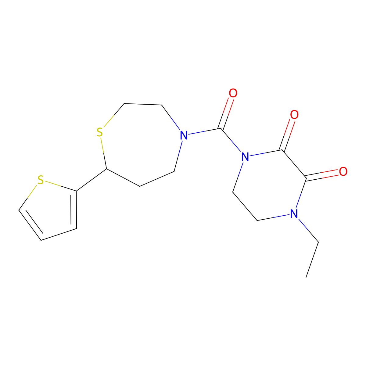 1-Ethyl-4-(7-(thiophen-2-yl)-1,4-thiazepane-4-carbonyl)piperazine-2,3-dione molecular structure, CAS 1705216-23-4