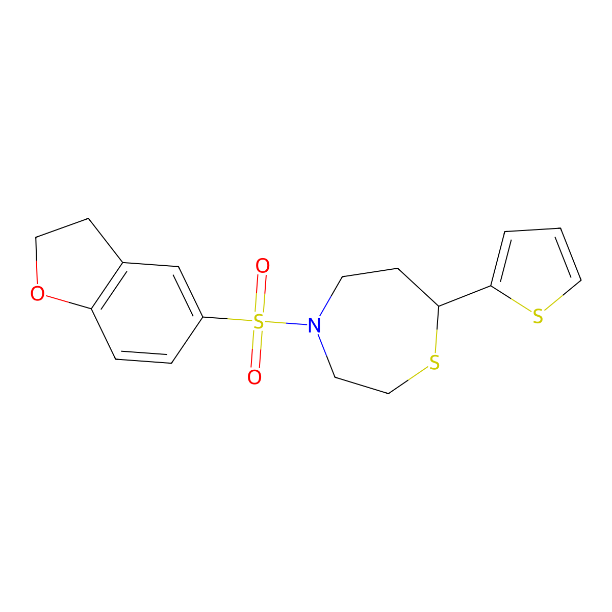 4-((2,3-Dihydrobenzofuran-5-yl)sulfonyl)-7-(thiophen-2-yl)-1,4-thiazepane molecular structure, CAS 1705216-69-8