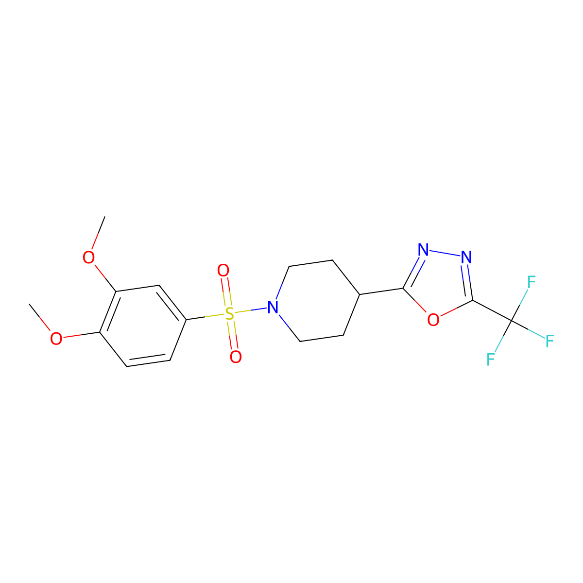 2-(1-((3,4-Dimethoxyphenyl)sulfonyl)piperidin-4-yl)-5-(trifluoromethyl)-1,3,4-oxadiazole molecular structure, CAS 1705217-33-9