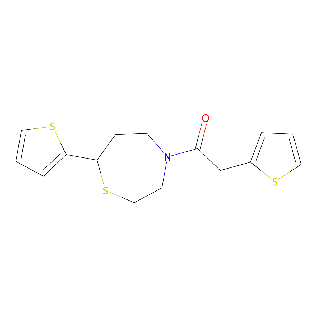 2-(Thiophen-2-yl)-1-(7-(thiophen-2-yl)-1,4-thiazepan-4-yl)ethanone molecular structure, CAS 1705217-71-5