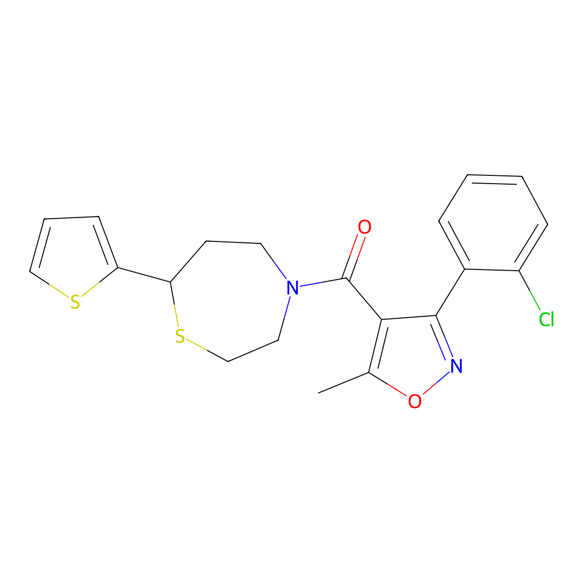 (3-(2-Chlorophenyl)-5-methylisoxazol-4-yl)(7-(thiophen-2-yl)-1,4-thiazepan-4-yl)methanone molecular structure, CAS 1705217-77-1