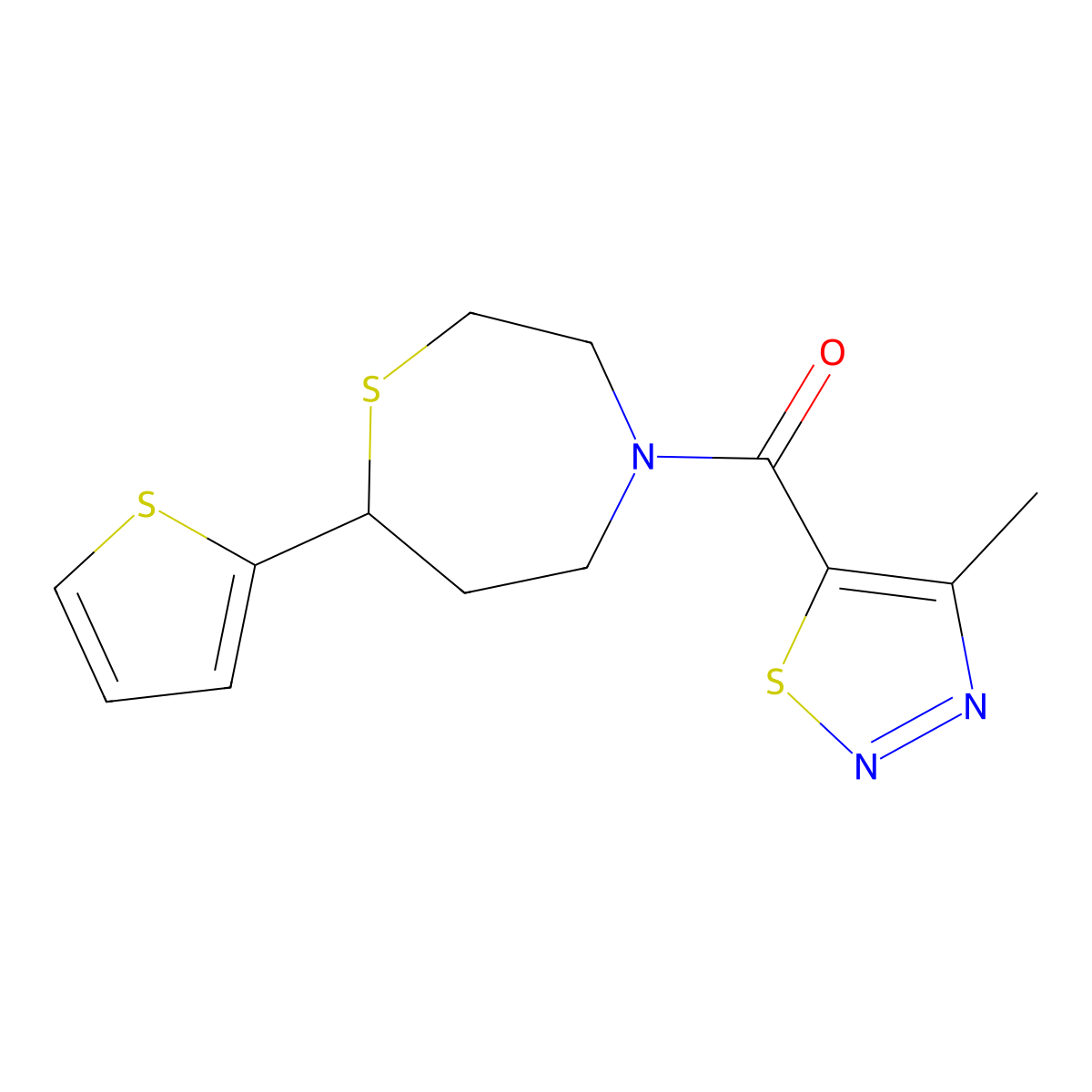 (4-Methyl-1,2,3-thiadiazol-5-yl)(7-(thiophen-2-yl)-1,4-thiazepan-4-yl)methanone molecular structure, CAS 1705218-01-4