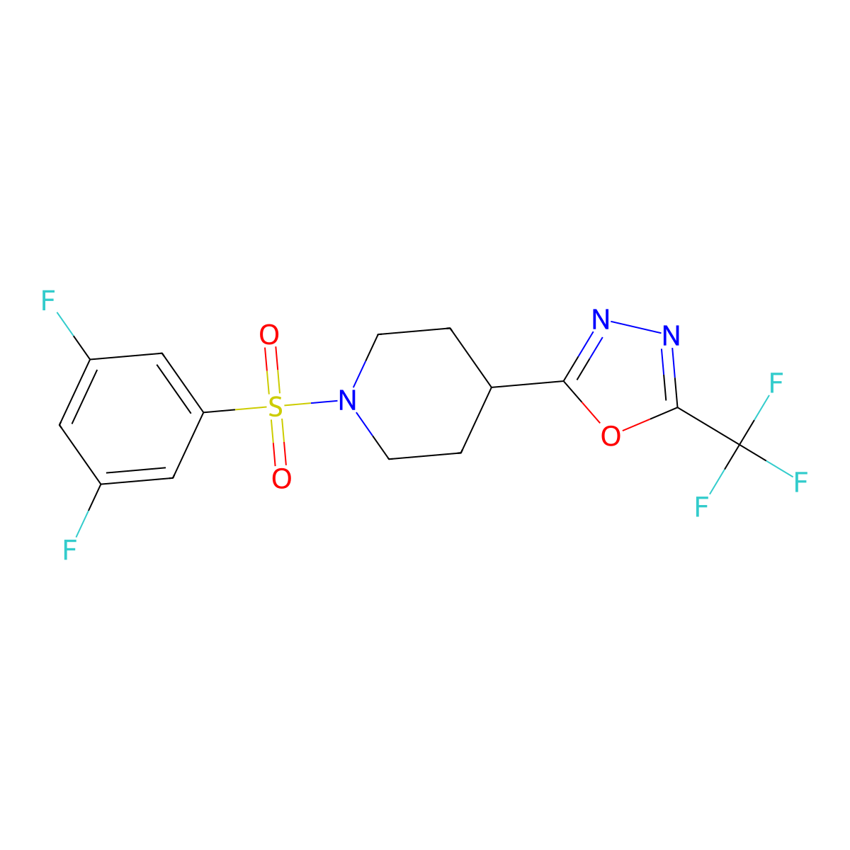 2-(1-((3,5-Difluorophenyl)sulfonyl)piperidin-4-yl)-5-(trifluoromethyl)-1,3,4-oxadiazole molecular structure, CAS 1705218-05-8