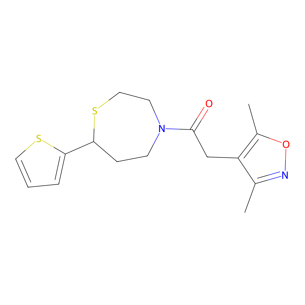 2-(3,5-Dimethylisoxazol-4-yl)-1-(7-(thiophen-2-yl)-1,4-thiazepan-4-yl)ethanone molecular structure, CAS 1705218-24-1