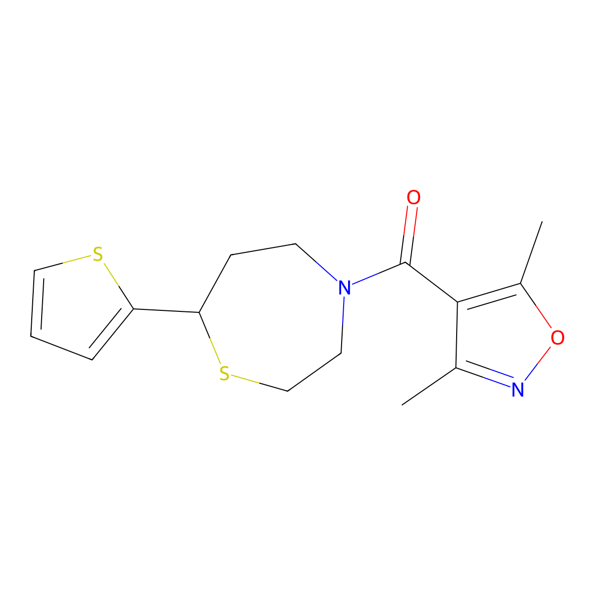 (3,5-Dimethylisoxazol-4-yl)(7-(thiophen-2-yl)-1,4-thiazepan-4-yl)methanone molecular structure, CAS 1705218-33-2