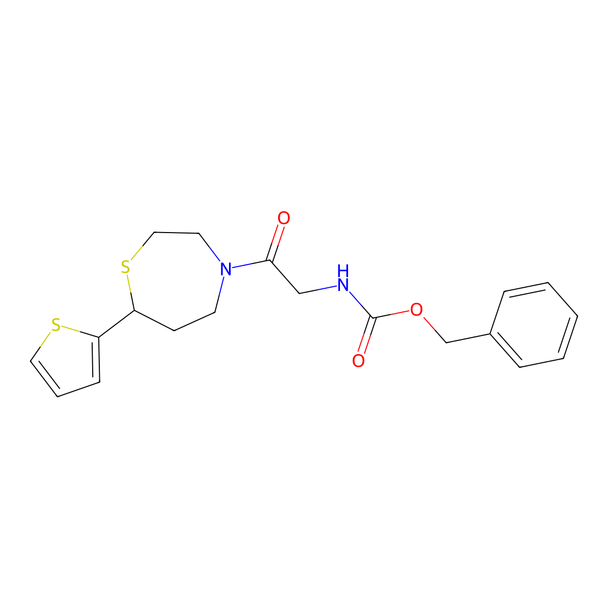 Benzyl (2-oxo-2-(7-(thiophen-2-yl)-1,4-thiazepan-4-yl)ethyl)carbamate molecular structure, CAS 1705218-43-4