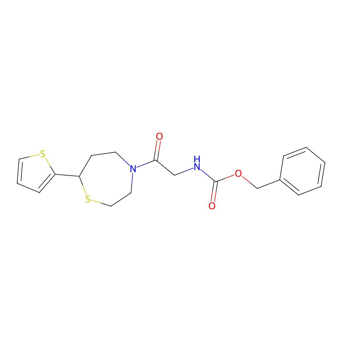 Benzyl (2-oxo-2-(7-(thiophen-2-yl)-1,4-thiazepan-4-yl)ethyl)carbamate molecular structure, CAS 1705218-43-4