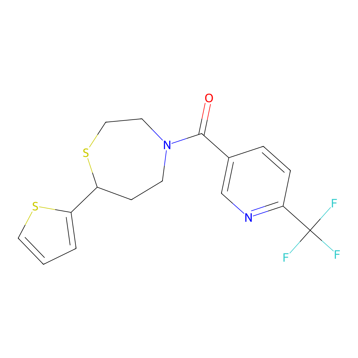 (7-(Thiophen-2-yl)-1,4-thiazepan-4-yl)(6-(trifluoromethyl)pyridin-3-yl)methanone molecular structure, CAS 1705218-73-0