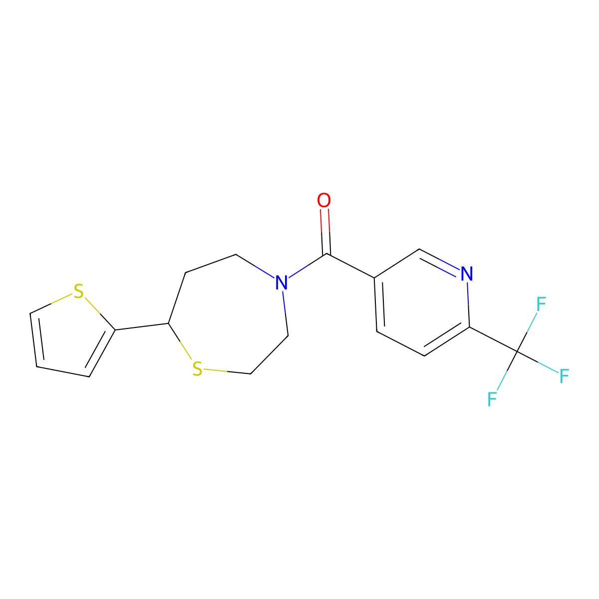 (7-(Thiophen-2-yl)-1,4-thiazepan-4-yl)(6-(trifluoromethyl)pyridin-3-yl)methanone molecular structure, CAS 1705218-73-0
