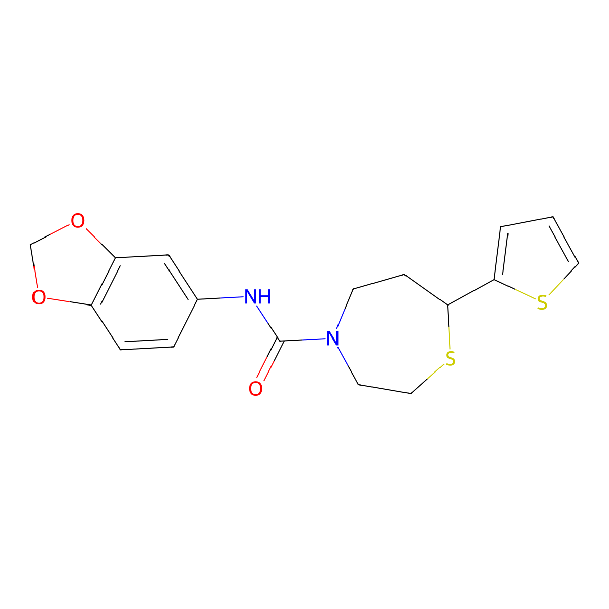 N-(benzo[d][1,3]dioxol-5-yl)-7-(thiophen-2-yl)-1,4-thiazepane-4-carboxamide molecular structure, CAS 1705219-59-5