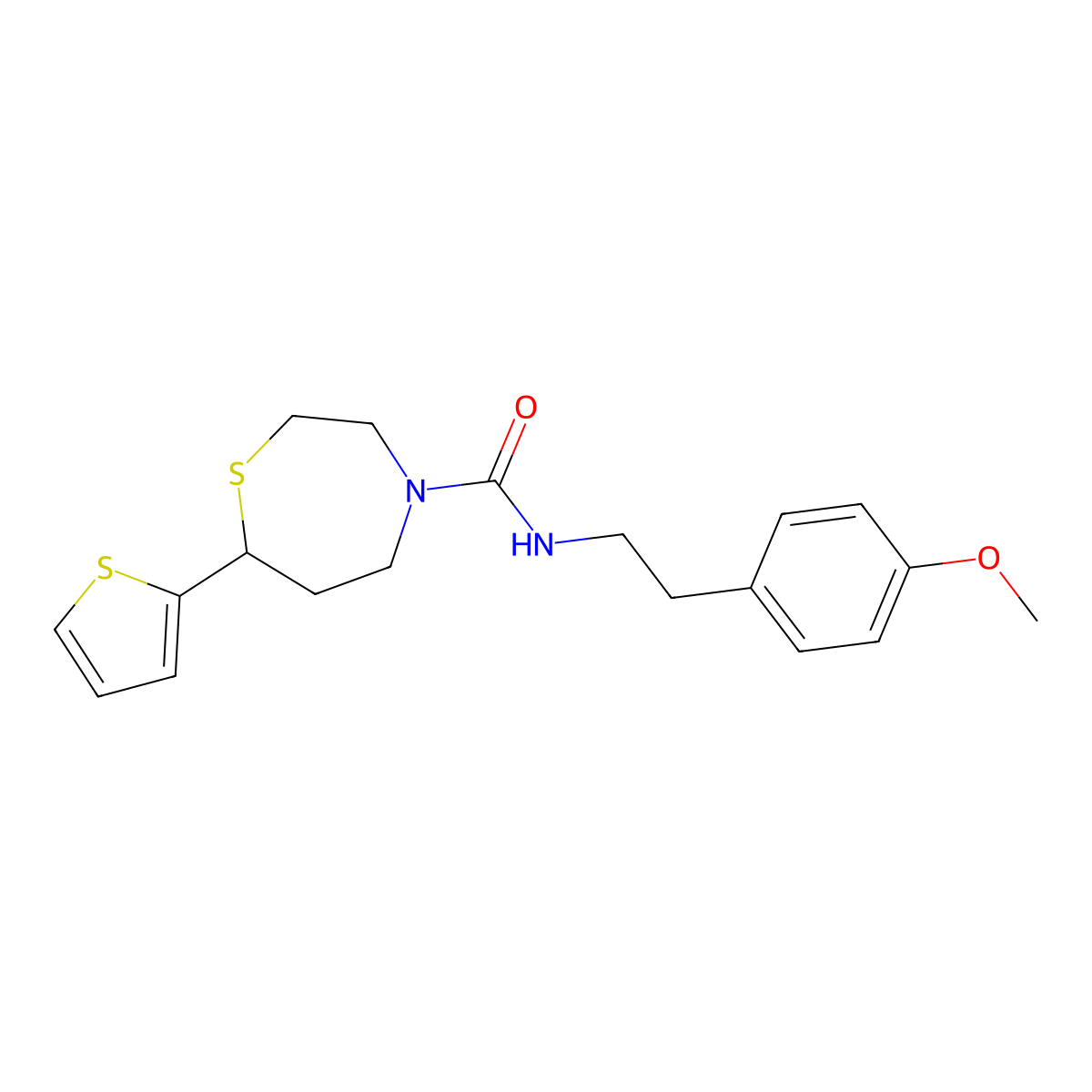 N-(4-methoxyphenethyl)-7-(thiophen-2-yl)-1,4-thiazepane-4-carboxamide molecular structure, CAS 1705219-72-2