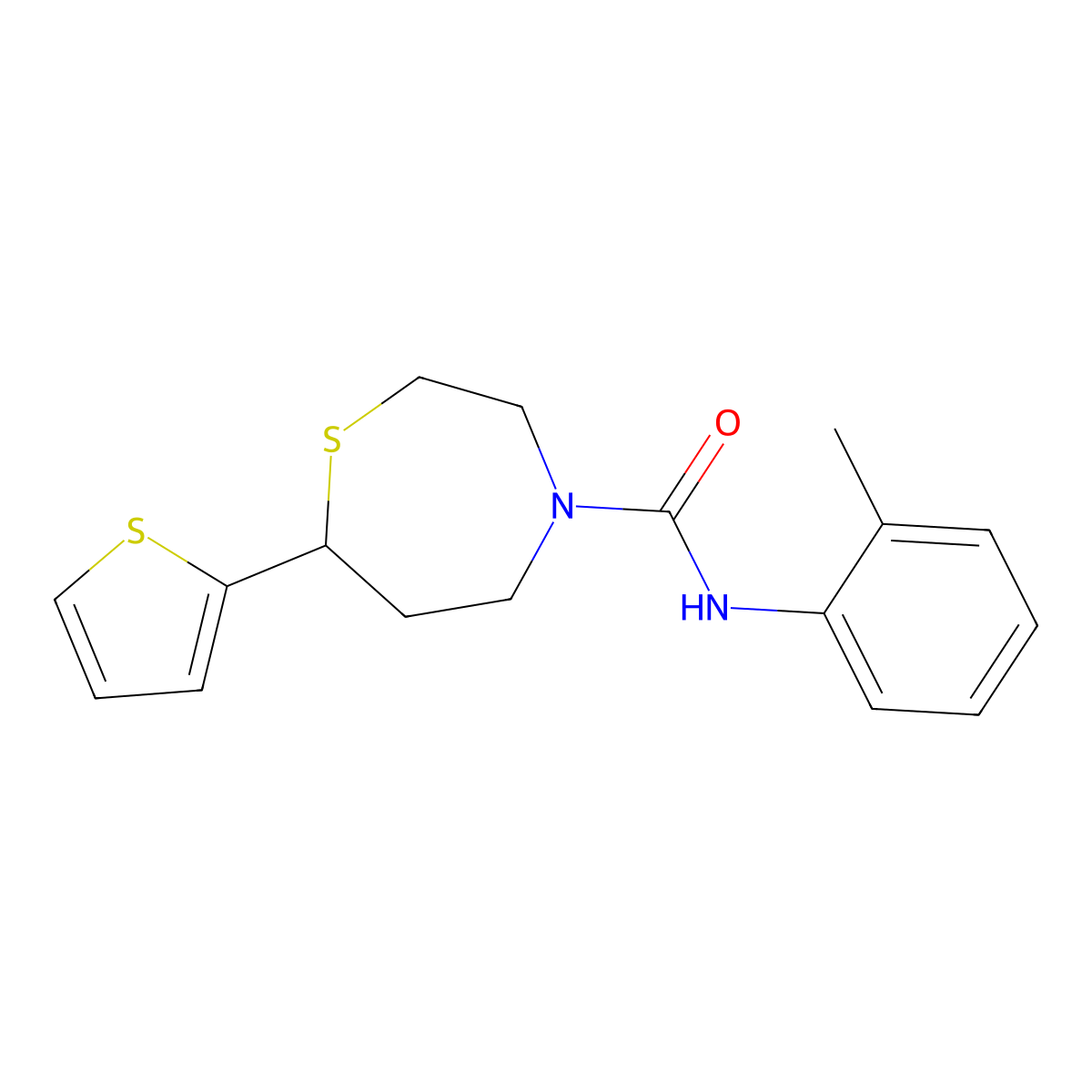 7-(thiophen-2-yl)-N-(o-tolyl)-1,4-thiazepane-4-carboxamide molecular structure, CAS 1705219-82-4