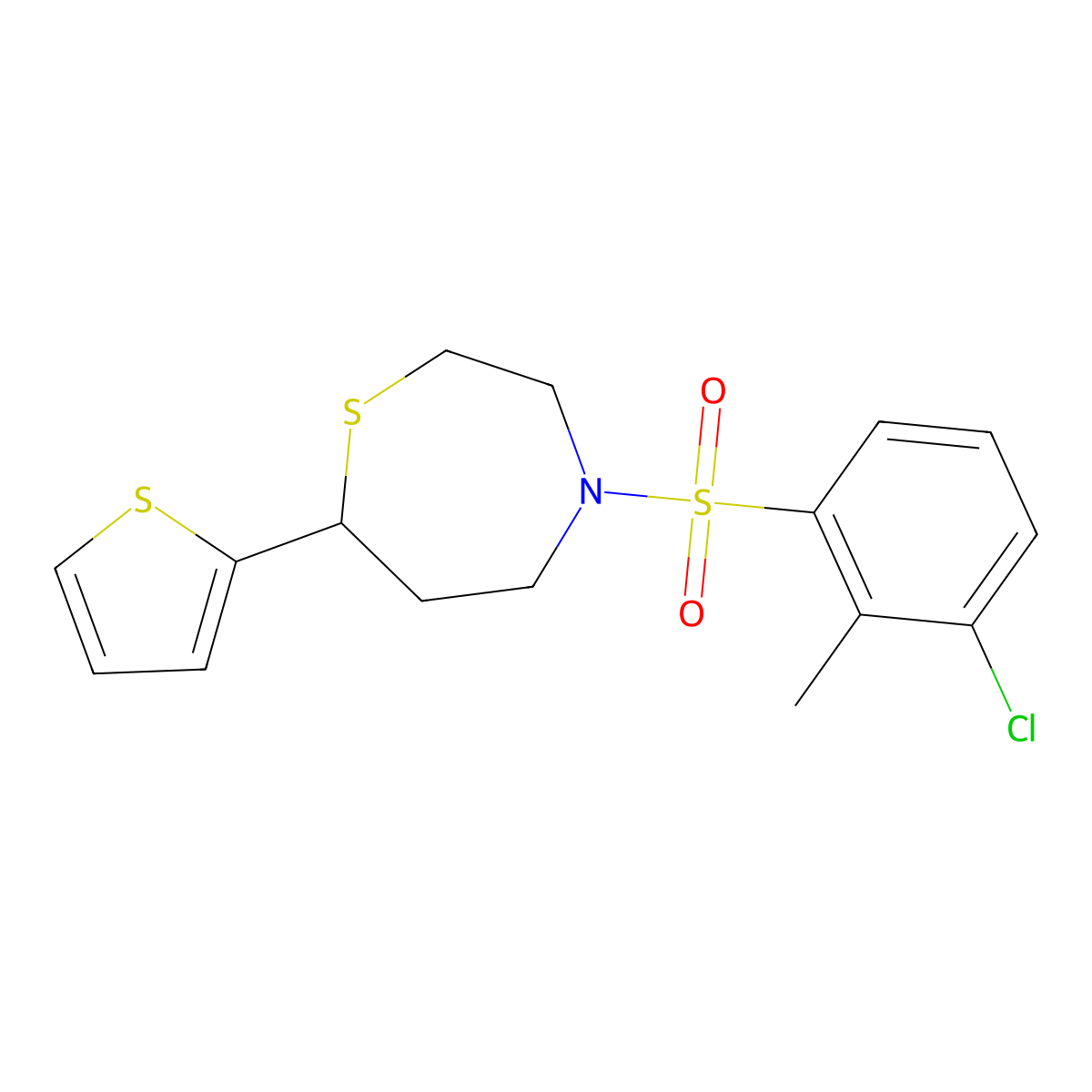 4-((3-Chloro-2-methylphenyl)sulfonyl)-7-(thiophen-2-yl)-1,4-thiazepane molecular structure, CAS 1705220-41-2