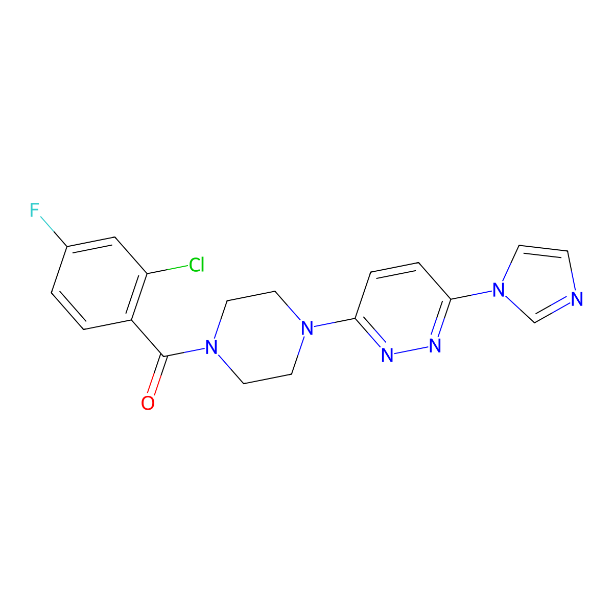 (4-(6-(1H-imidazol-1-yl)pyridazin-3-yl)piperazin-1-yl)(2-chloro-4-fluorophenyl)methanone molecular structure, CAS 1705220-88-7
