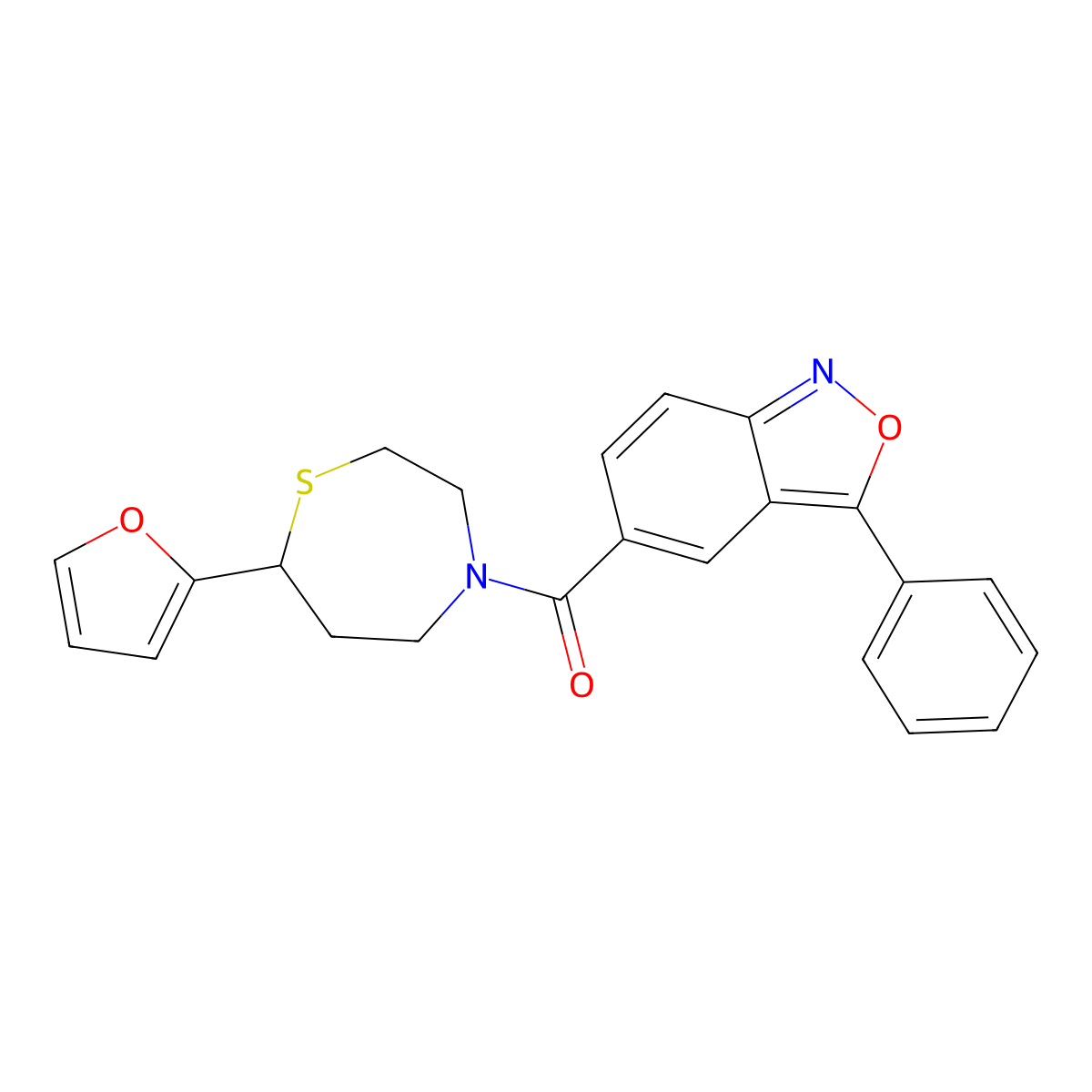 (7-(Furan-2-yl)-1,4-thiazepan-4-yl)(3-phenylbenzo[c]isoxazol-5-yl)methanone molecular structure, CAS 1705223-08-0