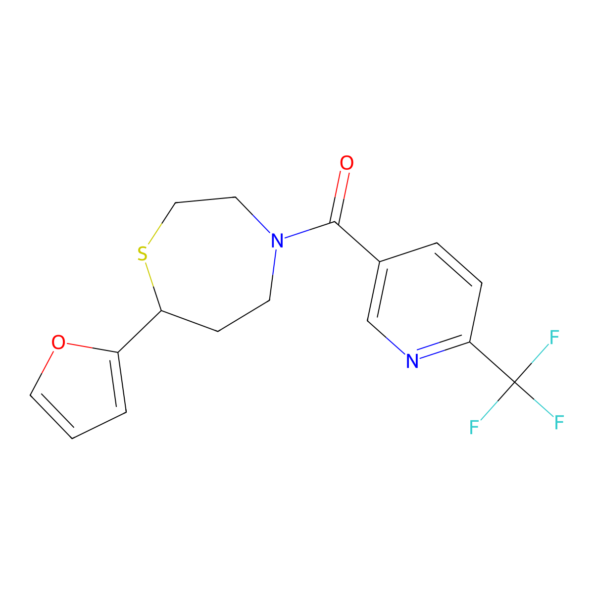 (7-(Furan-2-yl)-1,4-thiazepan-4-yl)(6-(trifluoromethyl)pyridin-3-yl)methanone molecular structure, CAS 1705223-15-9