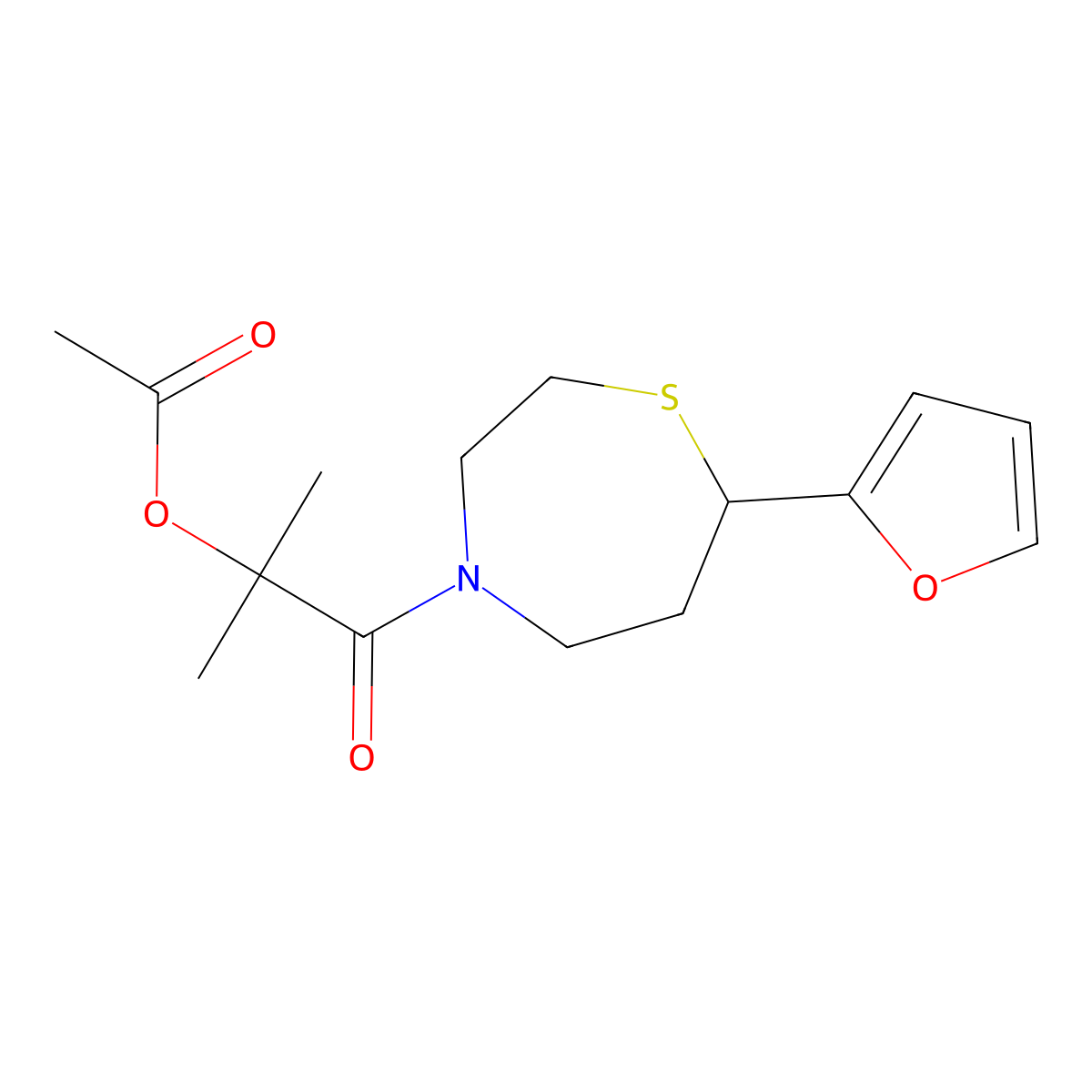 1-(7-(Furan-2-yl)-1,4-thiazepan-4-yl)-2-methyl-1-oxopropan-2-yl acetate molecular structure, CAS 1705223-22-8