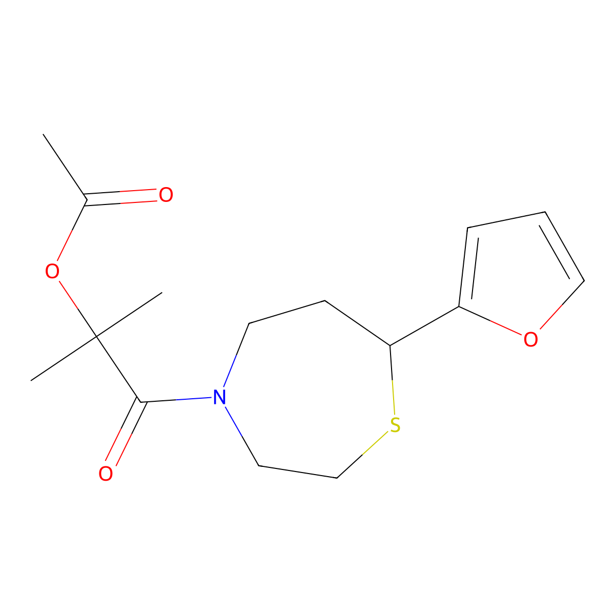 1-(7-(Furan-2-yl)-1,4-thiazepan-4-yl)-2-methyl-1-oxopropan-2-yl acetate molecular structure, CAS 1705223-22-8