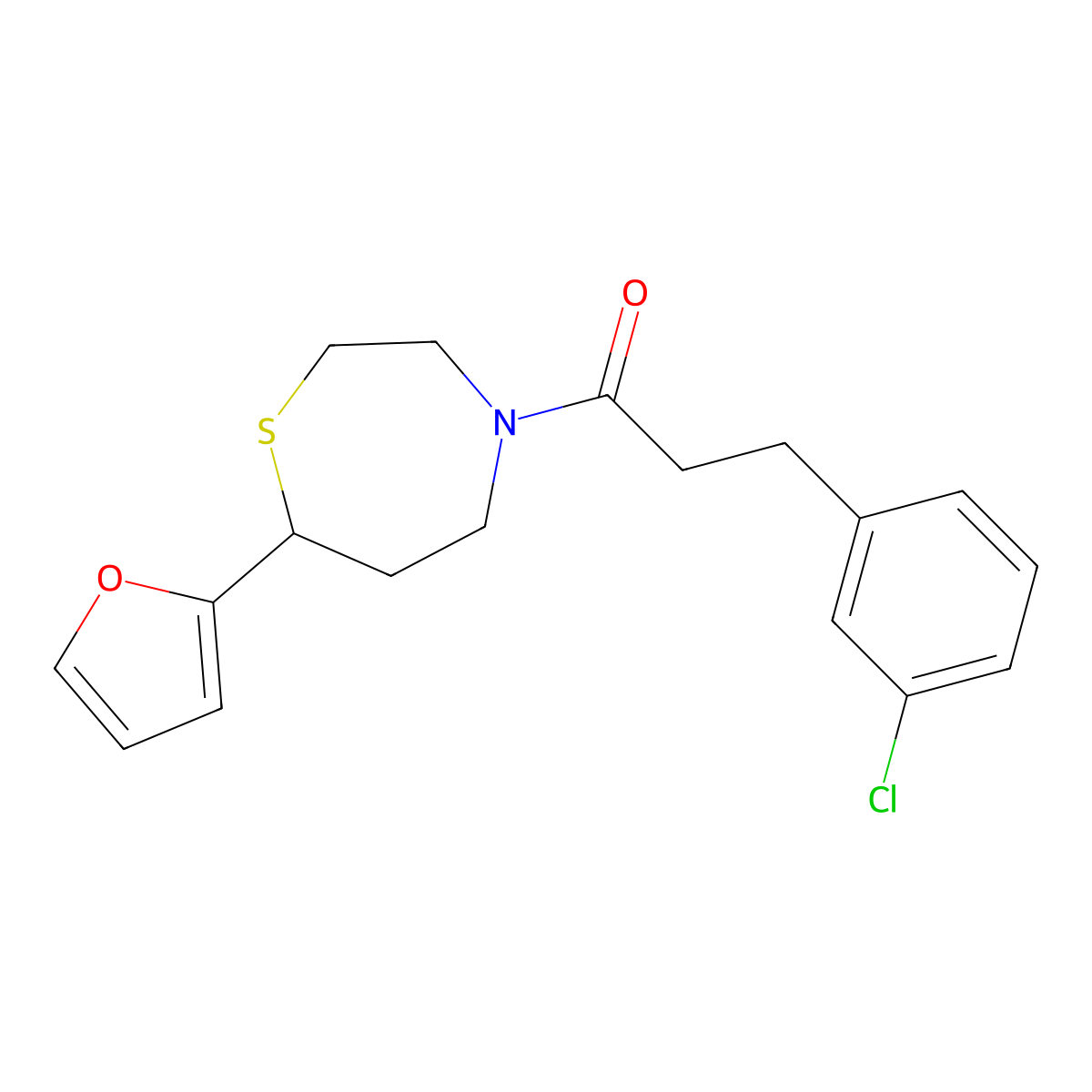 3-(3-Chlorophenyl)-1-[7-(furan-2-yl)-1,4-thiazepan-4-yl]propan-1-one molecular structure, CAS 1705223-23-9