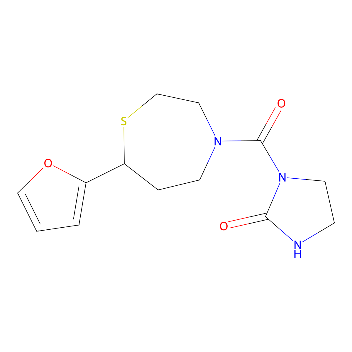 1-[7-(Furan-2-yl)-1,4-thiazepane-4-carbonyl]imidazolidin-2-one molecular structure, CAS 1705223-52-4