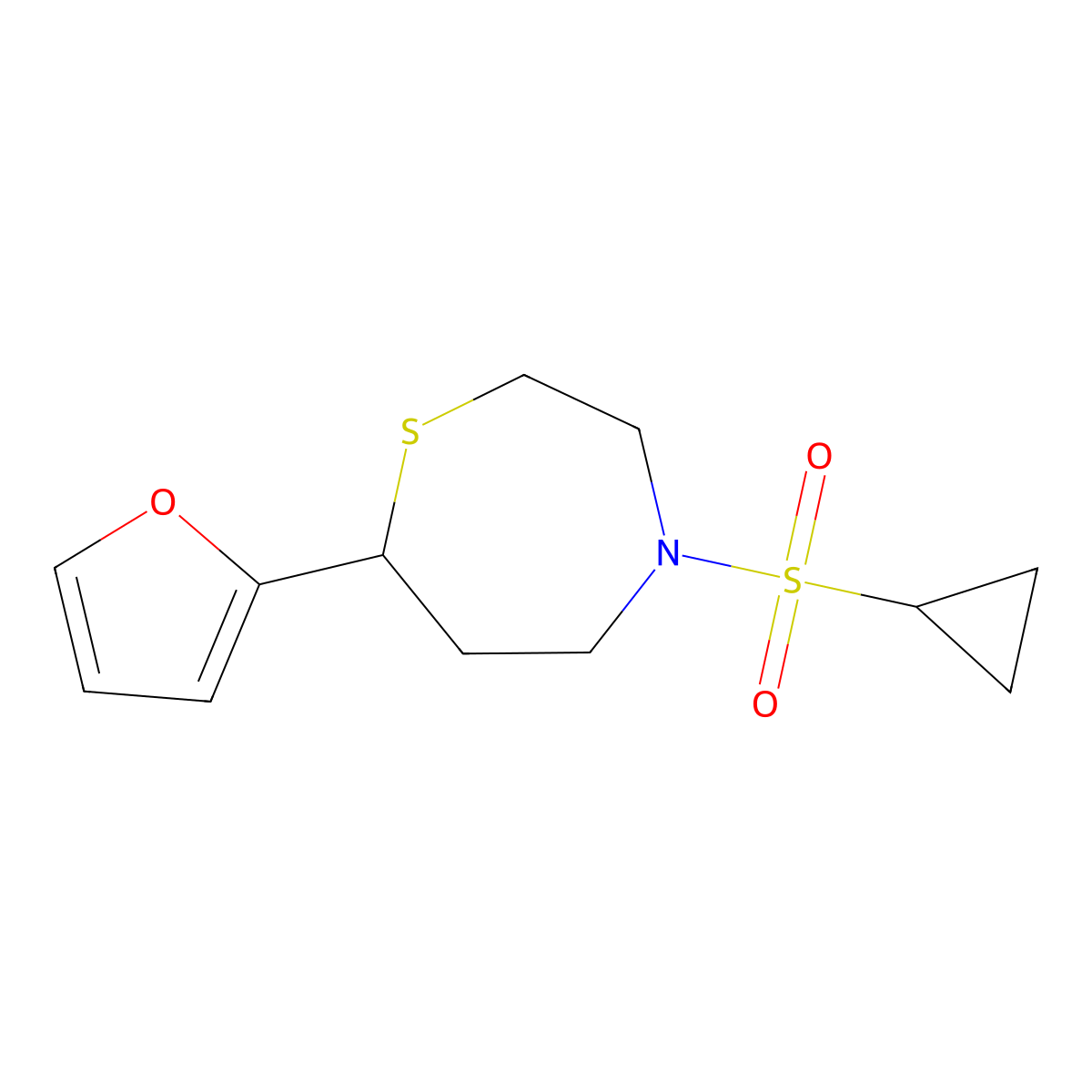 4-(Cyclopropylsulfonyl)-7-(furan-2-yl)-1,4-thiazepane molecular structure, CAS 1705223-84-2
